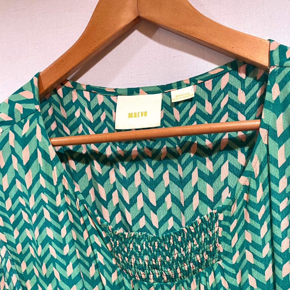 Maeve Anthropologie Evelina Smocked Green Dress - Picture 2 of 6